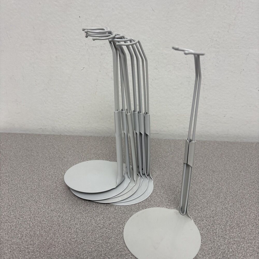 Doll Stands set of 8 for slim Action Figure dolls 7-8 inch  white metal 20SM